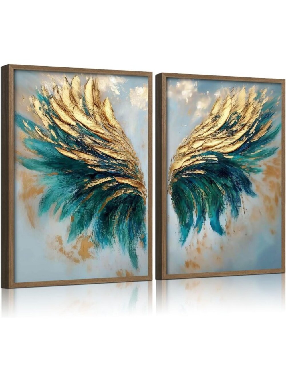 Set of 2 Abstract Green Canvas Wall Art - Modern Angel Wings Decor for Home